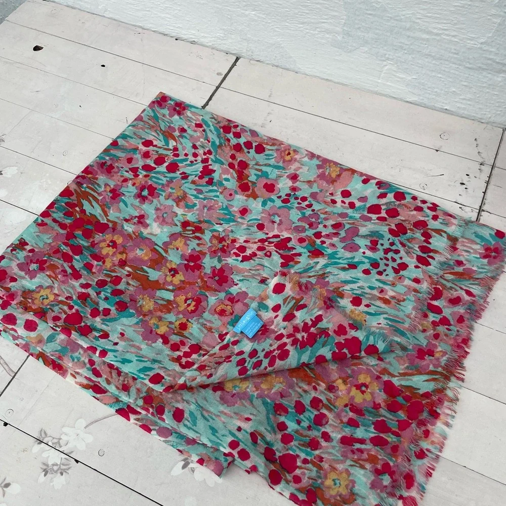 J. McLaughlin Floral Throw Blanket - Turquoise, Pink & Yellow